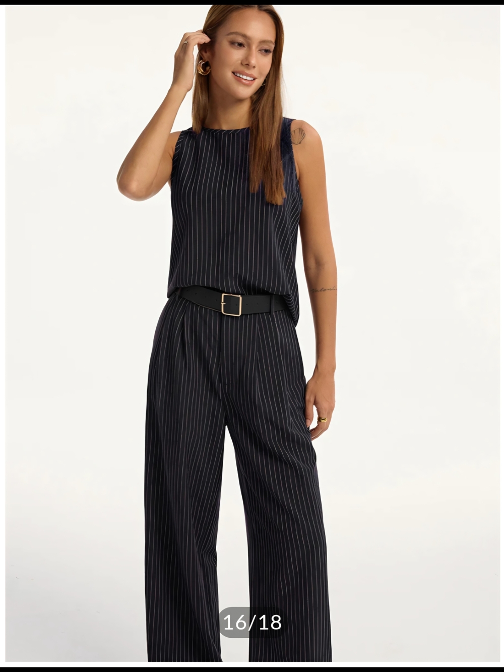 Pinstripe Sleeveless Gray Top and Pants Set with Belt - Picture 3 of 3